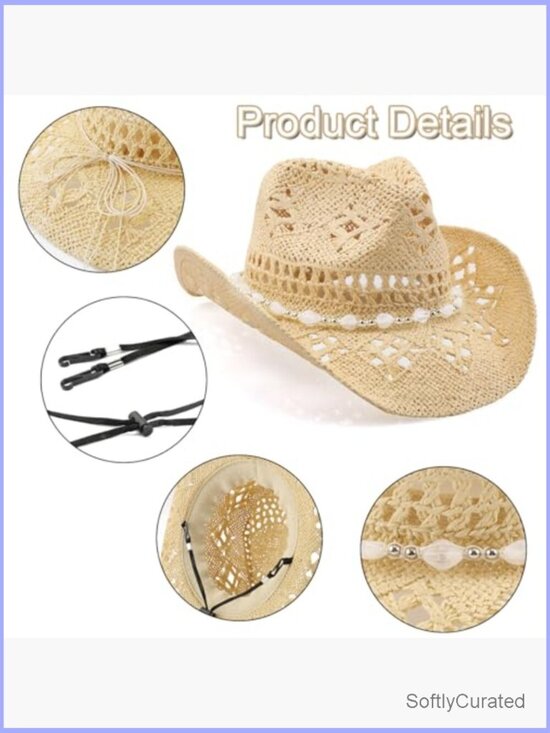 Straw Cowboy Hat with Shapeable Brim, Adjustable Band, Unisex main image 4